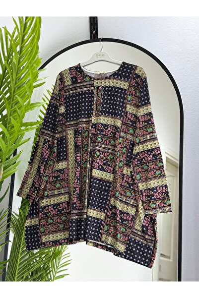 ÖZNE BUTİK Γυναικείο χτενισμένο βαμβακερό τουνίκ μεγάλου μεγέθους 100% βαμβακ...