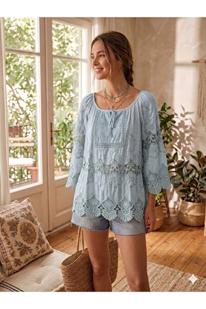 AYASOFYA OTANTIK Γυναικεία Ιταλική Μπλούζα από Μετάξι με Λεπτομέρεια από Πούλ...