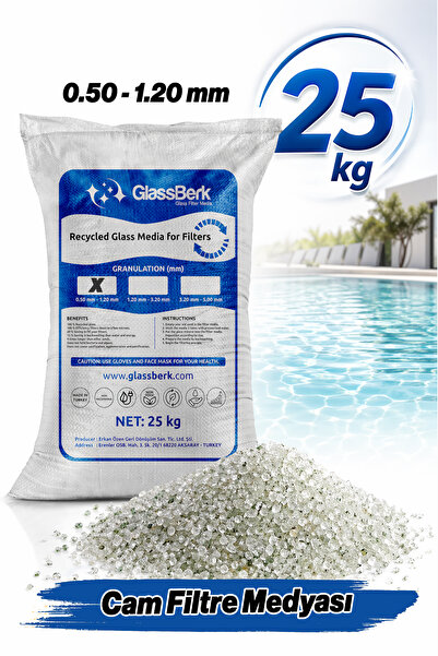Glassberk Cam Filtre Medyası (0.50-1.20 mm) 25 Kg Havuz Filitre Temizleme Su ...