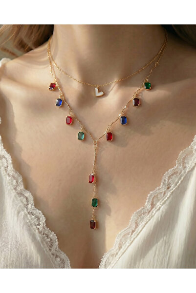Gleemy accesories Gold Color Natural Stone Heart Pendant & Multicolor Elegant...