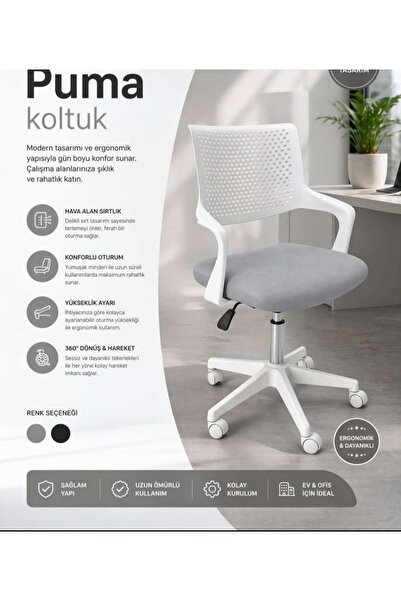 VİZYON SEPET Ergonomik Fileli Ofis Çalışma Koltuğu - Beyaz Çalışma Koltuğu, B...