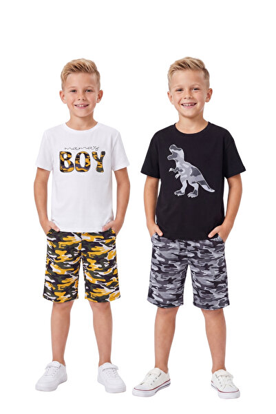 FYK COLLECTİON Σετ μπλουζάκι και σορτς για αγόρια με στάμπα καμουφλάζ, καλοκα...