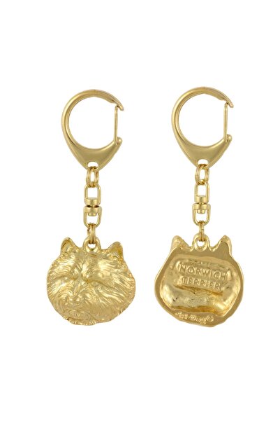 Art - Dog Norwich Terrier - Breloc auriu cu câine în cutie cadou, accesoriu d...