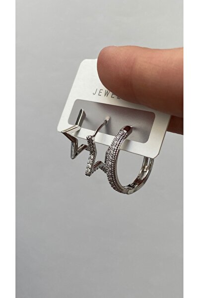 SELUVİA Steel Zircon Stone North Star Earring Set – Polar Star Model 3-Piece ...