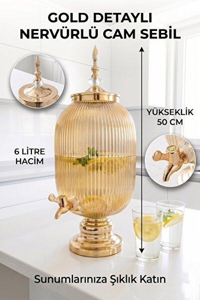 HomeTarz Cam Sebil - Yağlık, Şerbetlik, Sürahi - 6 Litre, 50 CM-7