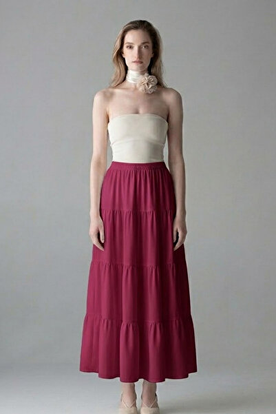 COMBİNE MİCHAİL Γυναικεία μακριά φούστα με ελαστική μέση σε μπορντό χρώμα