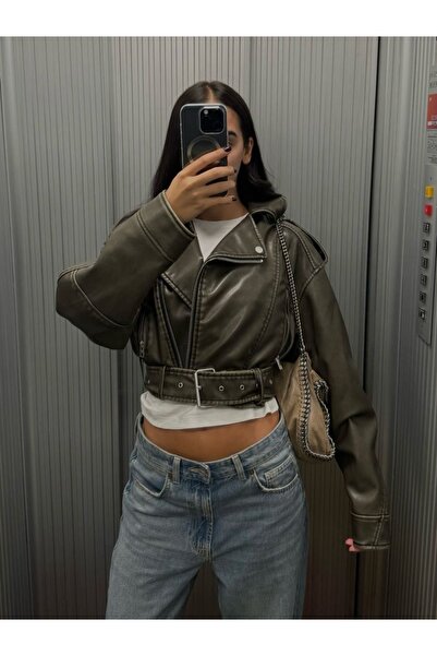 Ekim Store Eyelet Belted Oversized Leather Jacket