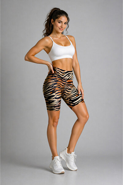 JOLT Ψηλόμεσο κολάν μπάικερ με σχέδιο, γυναικείο αθλητικό κοντό κολάν, ελαστι...