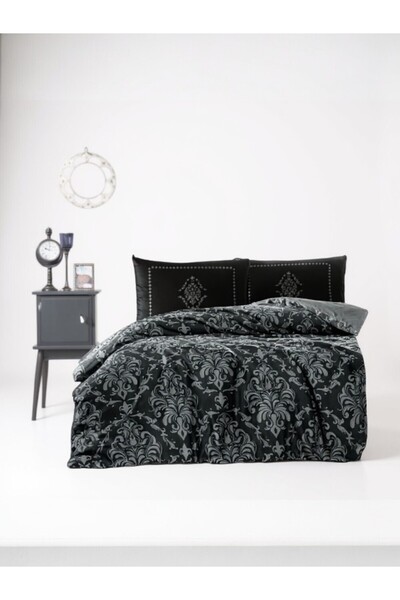 Özdilek Σετ Παπλωματοθήκη Soft Life Clasurol Διπλό 100% Βαμβακερό Σατέν Μαύρο