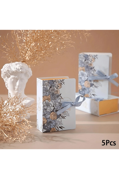 Choice علبة هدايا على شكل كتاب، 5 قطع، مقاس 13×9×4.5 سم، مزينة بشريط، مصنوعة ...