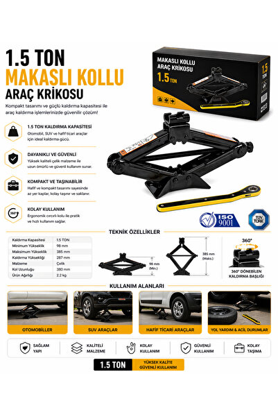 FREED TOOLS Makaslı Mekanik Kriko 1,5 Ton Otomatik Kollu