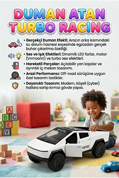 Tıfıl Toys Tesla Cybertruck Tarzında 3 Buton Fonksiyonlu Duman Atan Işıklı Se...