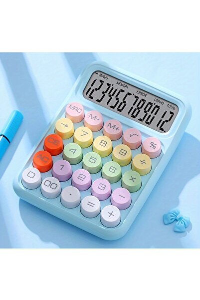 Choice1 آلة حاسبة ميكانيكية زرقاء بـ 12 خانة للمكتب، آلة حاسبة لطيفة بلون الح...