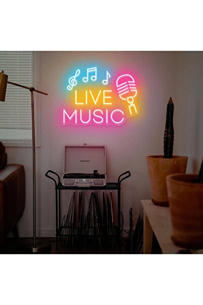 Slasa LIVE MUSIC LED Neon Sign 38x40 cm Multicolor Light 6mm Acrylic Base Stu...