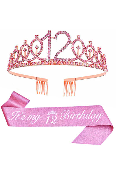 Choice7 تاج عيد ميلاد وردي مع وشاح للنساء والفتيات - هذا عيد ميلادي الرابع وا...