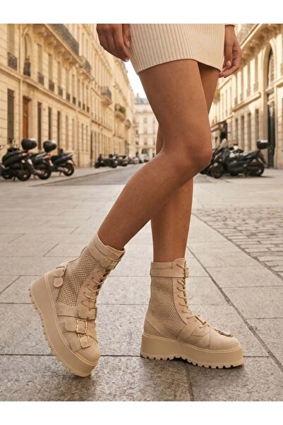 Tress Fashion Μπεζ Γυναικείες Καλοκαιρινές Μπότες – Μοντέλο Long Summer Saga PN