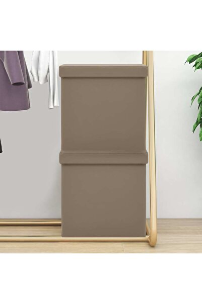 vidaxl Πτυσσόμενα Σκαμπό Αποθήκευσης 2 τεμ. Καπουτσίνο από PVC