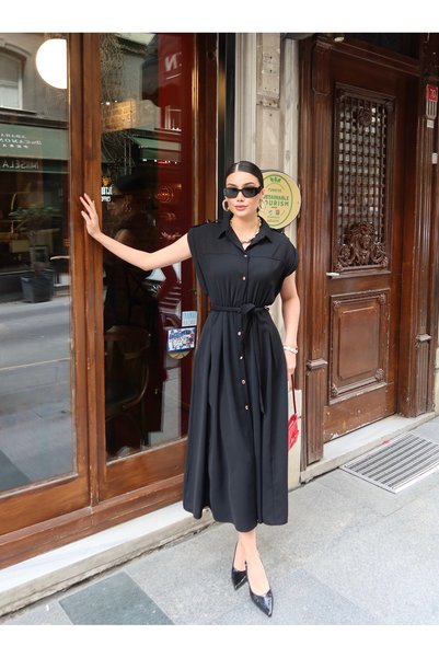 KECHİ WOMAN Crepe Fabric Buttoned Belted Dress