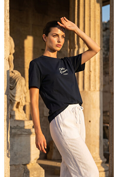Amia&Co. Υπερμεγέθη μπλουζάκια Côte D’Azur με στάμπα κειμένου, άνετη εφαρμογή...