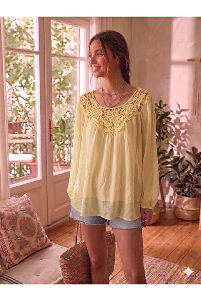 AYASOFYA OTANTIK Women's Italian Lace Collared Silk Blouse