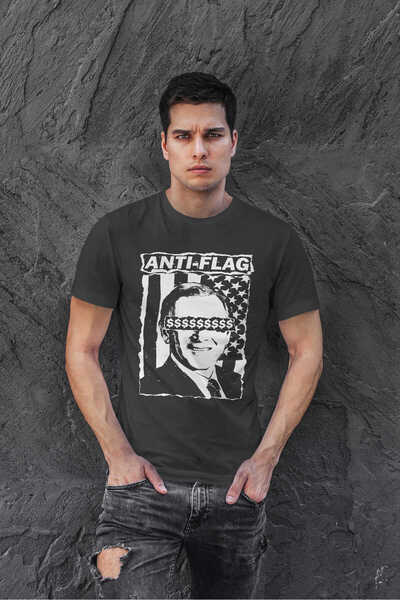 buzagi tasarım ürünleri Anti Flag Digital Print Regular Fit Black Unisex T-Shirt