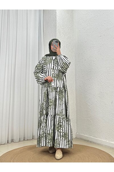 BENAHOLL Φόρεμα με ρίγες ηλίανθου και σχέδιο λεοπάρ - MF1755.3 Πράσινο