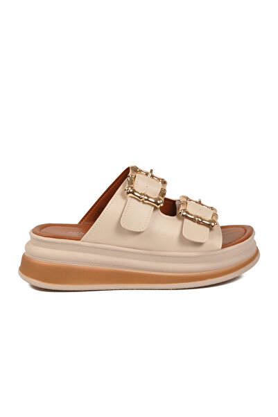 AYAKMOD Μπεζ γυναικείες παντόφλες με ψηλή σόλα 457303 Z