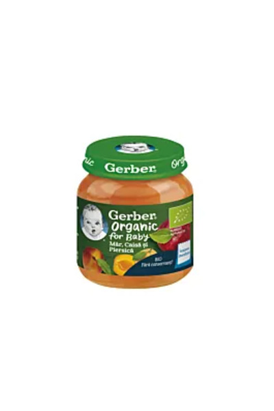 GERBER Piure Organic, Măr, Piersică și Caise, 125g