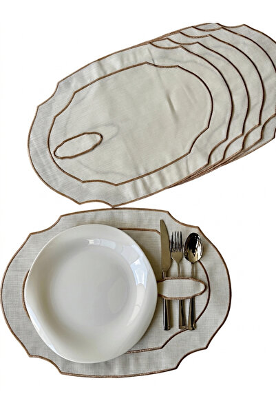 NURHAN HOME COLLECTION 6 τεμάχια οβάλ αμερικάνικα πιάτα σερβιρίσματος με κεντ...