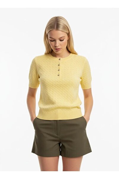 Park Karon 12467 Women's Crew Neck Button Detail Hair Knit Knitwear Blouse