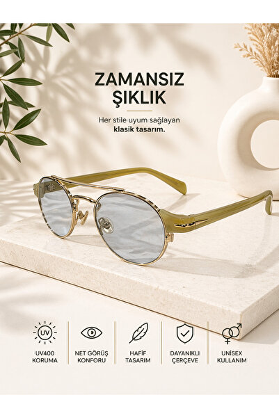 Optic Master Metal Frame Sunglasses with Oval Light Blue Lenses