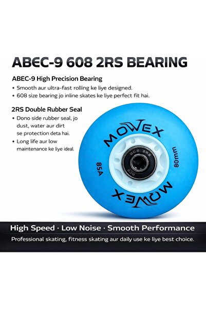 OVERS MOWEX LED Flash Inline Skates Wheels with ABEC-9 Bearings, Indoor Outdoor Rollerblade Smooth Replace
