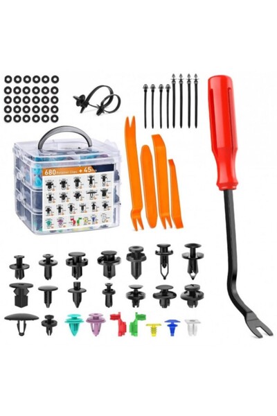 GALORWAY Set 725 clipsuri/ cleme auto de fixare, 18 dimensiuni, universale, p...