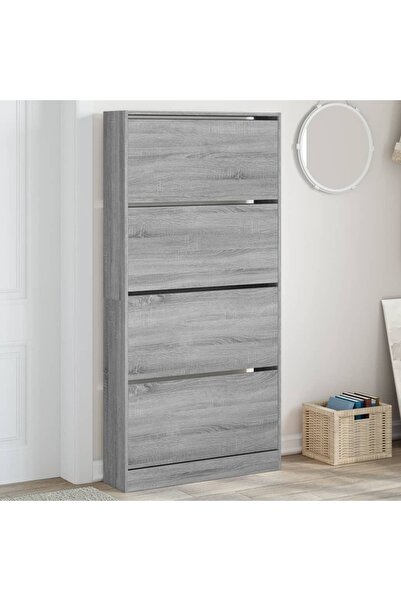 vidaxl Παπουτσοθήκη με 4 Ανακλ. Συρτάρια Γκρι Sonoma 80x21x163,5 εκ.