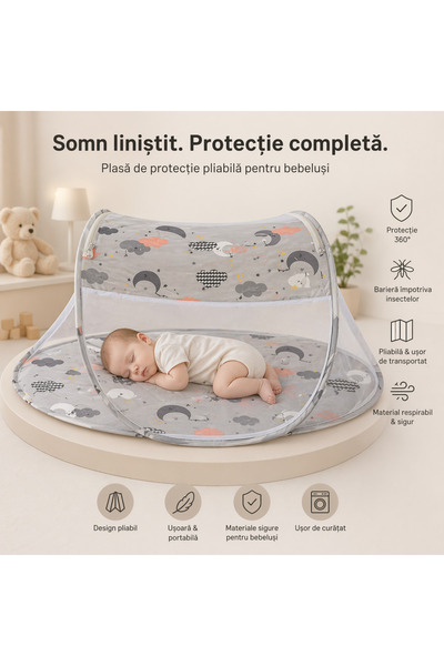 Bebelul Πτυσσόμενη κούνια με προστασία από κουνουπιέρα για βρέφη, φορητή
