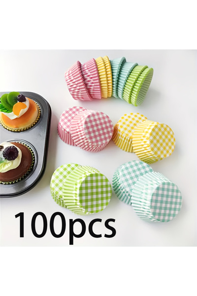 Choice 100 قطعة من أكواب الكيك الورقية المخططة من جيزيزهيتو، أكواب خبز مقاومة...