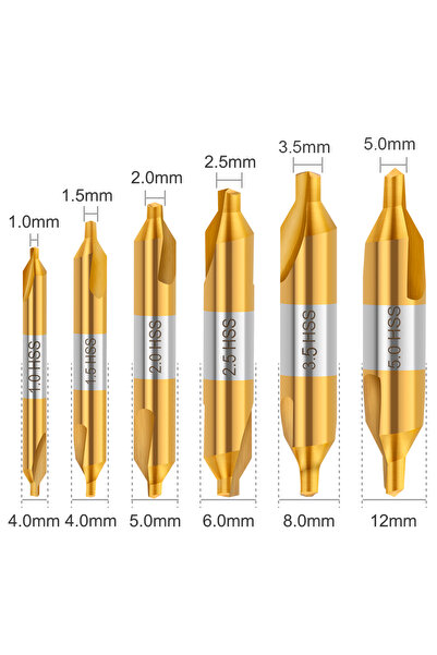 Choice9 6pcs 1.0-5.0mm XCAN HSS Center Drill Bit Ti-Coated 60 Degree Counters...