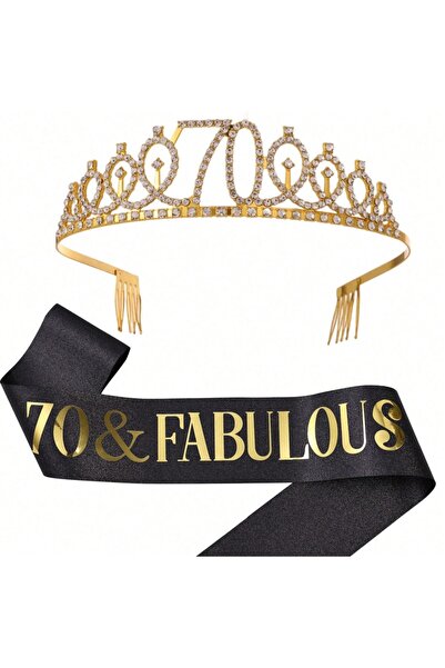 Choice3 gold-70 Birthday Tiara Crown Sash Women Girls 30Th 40Th 50Th 60Th 70T...