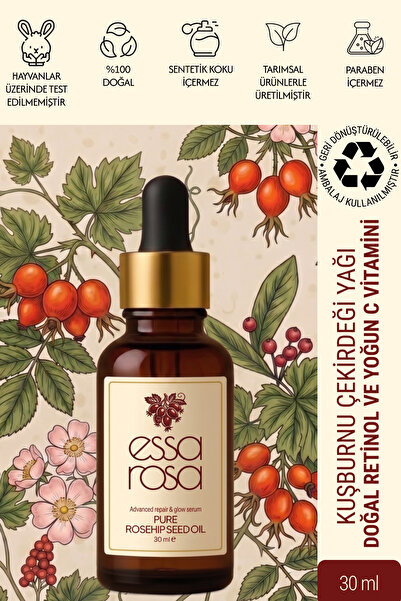 essa rosa Kuşburnu Çekirdeği Yağı - Soğuk Sıkım - Doğal C vitamini Bakım - To...