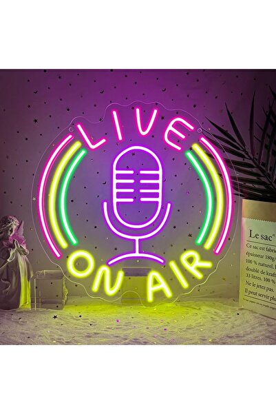Slasa LIVE ON AIR LED Neon Sign 45x45 cm Round Multicolor Light 6mm Acrylic B...