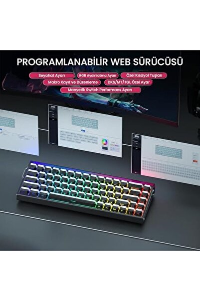 SkyGOO Aula Hero 68 He Manyetik Klavye Trigger Jade Switch 8000Hz RGB Neon TK...