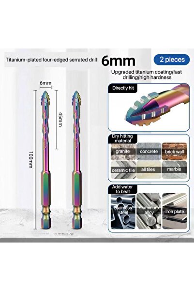 Choice8 2PC 6mm 3-12mm Four-edge Serrated Drill Bit Set Drilling Tools Tor Gl...