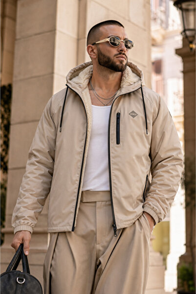 hacker Men's Winter Premium Hooded Raincoat with Stone Fur Lining