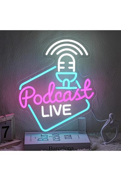 Slasa PODCAST LIVE LED Neon Sign 35x45 cm Multicolor Light 6mm Acrylic Base S...