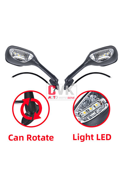 Choice3 مرآة خلفية LED شفافة قابلة للدوران مع إضاءة LED لدراجات سوزوكي GSXR60...