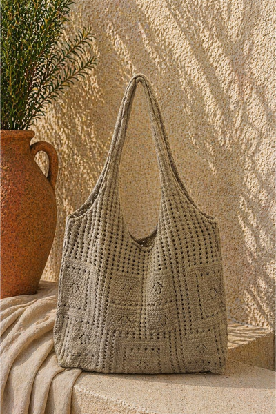 Sea Style Χειροποίητη πλεκτή τσάντα ώμου μεγάλου όγκου με σχέδιο κροσέ