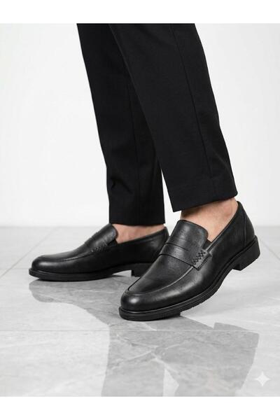 Lütfi Men's genuine leather black casual classic shoes - lightweight & comfor...