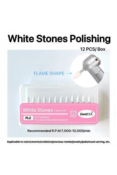 choice2 Fl2 12Pcs/Box White Stone Polishing Fg Burs, Polishing Kit, Cone/Flam...