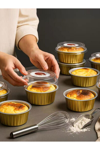 Choice 50pcs 2inch Mini Basque Mold with Lid Cheesecake Baking Caramel Puddin...