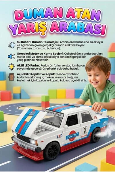 Tıfıl Toys 3 Fonksiyonlu Duman Atan Sürtmeli Işıklı Sesli Müzikli Kapısı ve K...